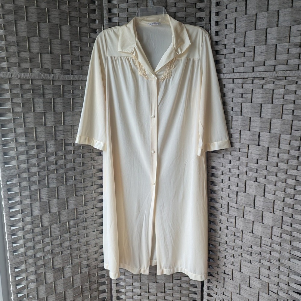 Vtg 80s Vanity Fair Nightgown Pale Yellow‎ Lace Trim Button Front Sz S Coquette